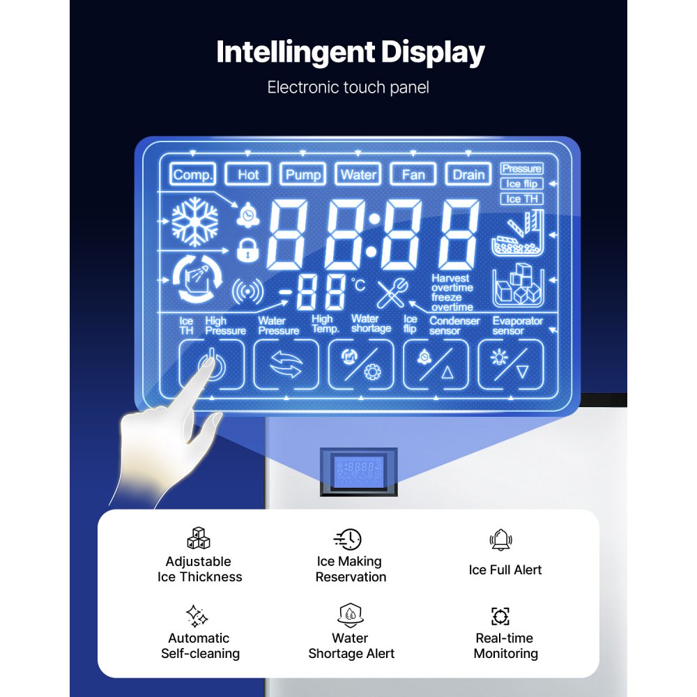 VEVOR Ice Maker Head for Commercial Ice Makers (Head Only) 227 kg/day, Stainless Steel Head + SGCC Ice Maker Head with Smart Control Panel & One-Touch Cleaning