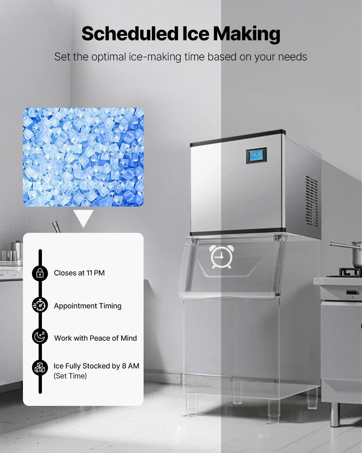 VEVOR Macchina per Ghiaccio Commerciale in Acciaio Inox 565 x 560 mm, Autopulente Produzione Programmata, Macchina per Cubetti di Ghiaccio Modulare per Ristoranti, Solo Testa, 226,7 kg/Giorno