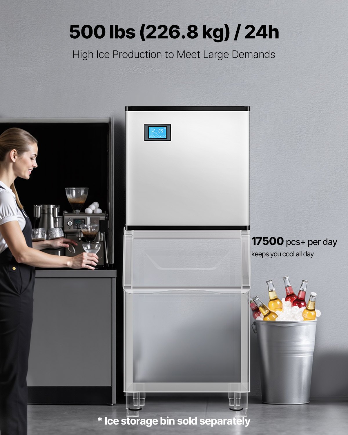 VEVOR Ice Maker Head for Commercial Ice Makers (Head Only) 227 kg/day, Stainless Steel Head + SGCC Ice Maker Head with Smart Control Panel & One-Touch Cleaning