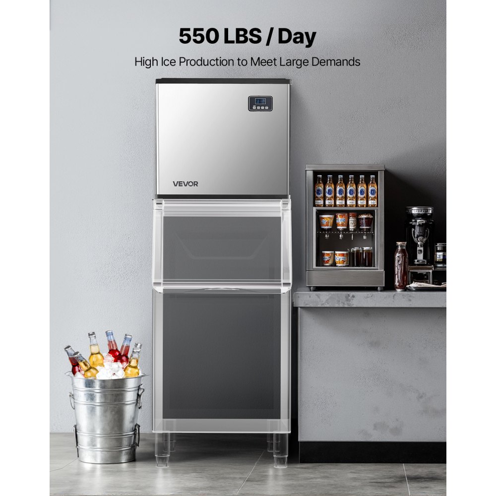 VEVOR Commercial Ice Maker Machine - Head, 249.5 kg/Day Stainless Steel Ice Machine with Self-Cleaning, Scheduled Ice-Making, Adjustable Thickness, Ideal for Restaurant Bar Cafe Hotel - Head Only