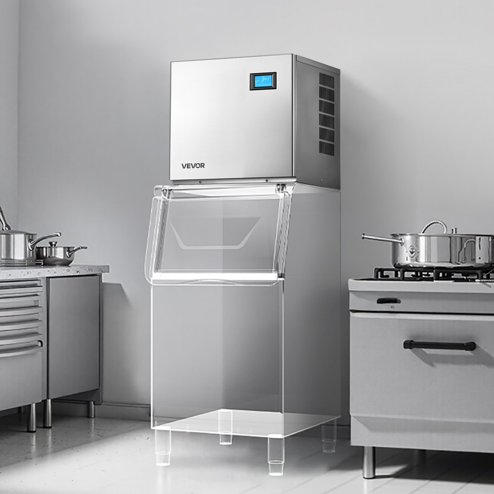 VEVOR Macchina per Ghiaccio Commerciale Capacità max. di Produzione 163 kg/giorno, Macchina di Ghiaccio Commerciale in Acciaio Inox Potenza 700W Funzione Autopulente Vassoio per Cubetti di Ghiacci