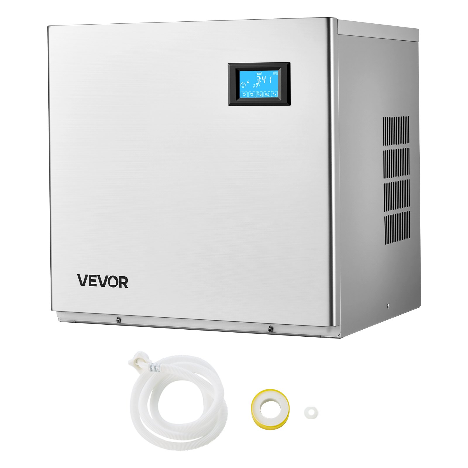 VEVOR Macchina per Ghiaccio Commerciale Capacità max. di Produzione 163 kg/giorno, Macchina di Ghiaccio Commerciale in Acciaio Inox Potenza 700W Funzione Autopulente Vassoio per Cubetti di Ghiacci