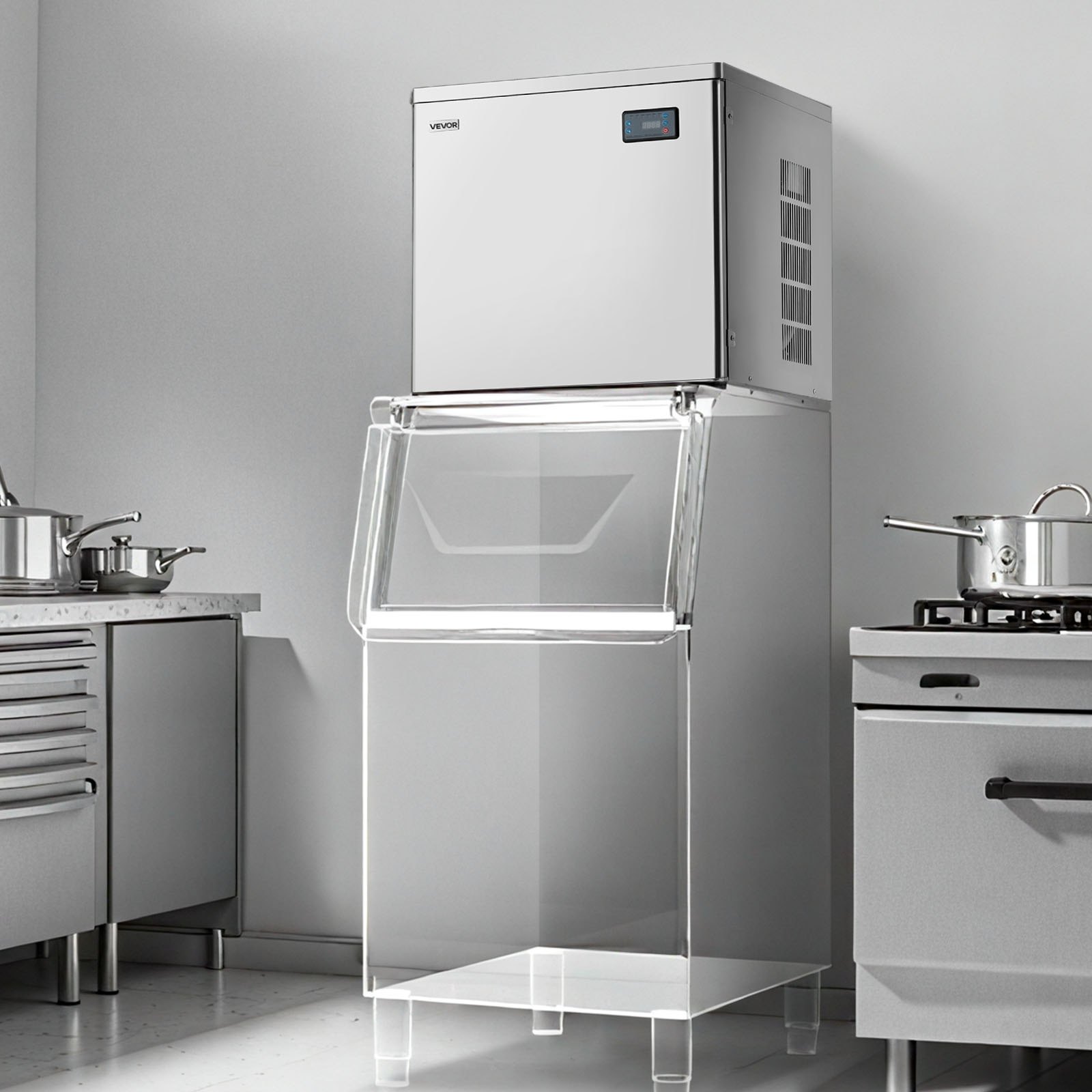 VEVOR Testa per Macchine per Cubetti di Ghiaccio Commerciali, in Acciaio Inox da 204 kg con Pannello di Controllo Intelligente, Autopulente, Spessore Regolabile, per Ristoranti, Bar, Solo Testa