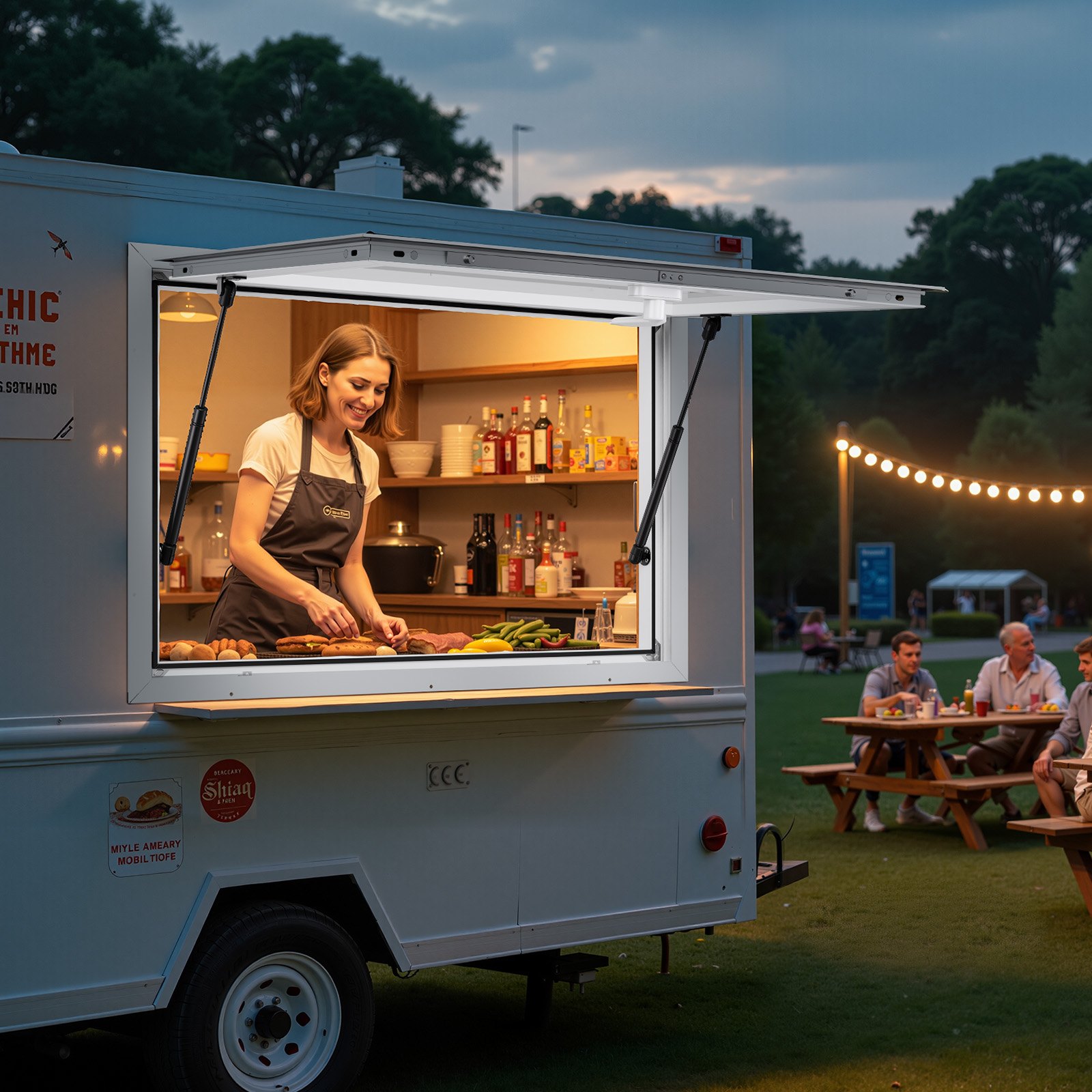 VEVOR Finestra per Camion di Cibo, 91,5 x 61 cm, Finestre di Servizio per Tendalino Antipioggia con Cornice in Alluminio per Rimorchi Alimentari, con Apertura a 85° per Camion di Cibo