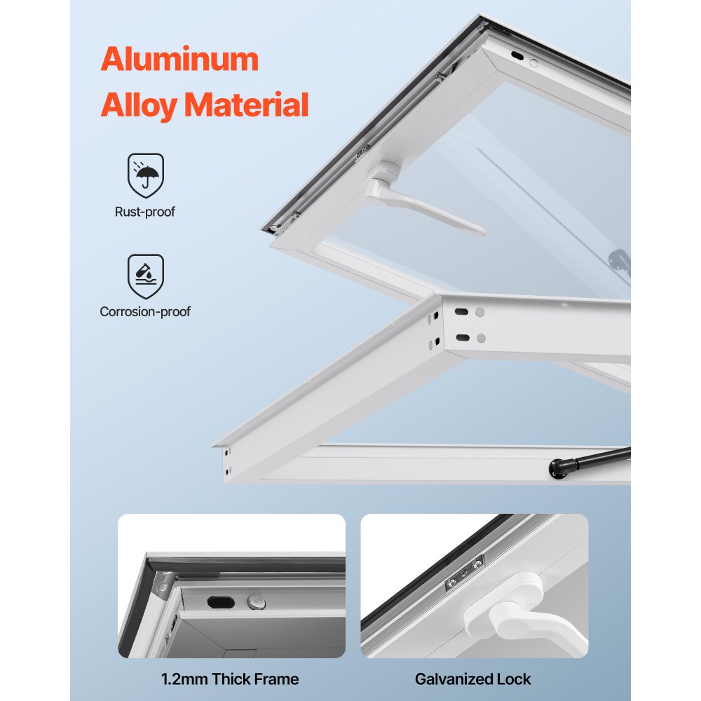 VEVOR Sportello per Concessioni 915 x 915 mm Finestra per Camion di Cibo con Telaio in Lega di Alluminio, Apertura Fino a 85 Gradi con Porta a Tenda e Gancio di Traino, Resistente all'Acqua Piovana