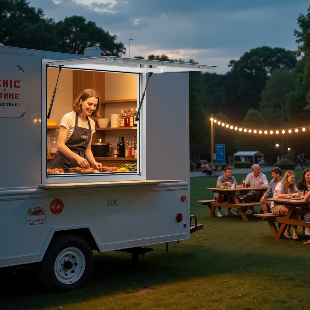 VEVOR Sportello per Concessioni 915 x 915 mm Finestra per Camion di Cibo con Telaio in Lega di Alluminio, Apertura Fino a 85 Gradi con Porta a Tenda e Gancio di Traino, Resistente all'Acqua Piovana
