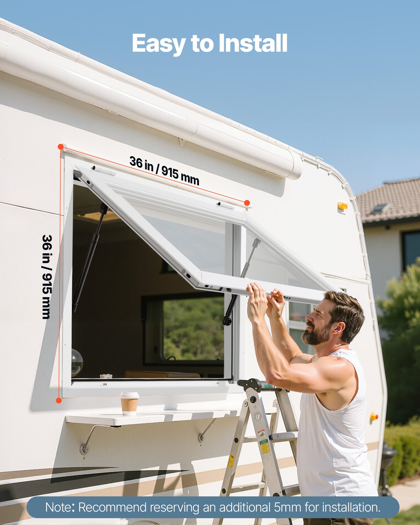 VEVOR Sportello per Concessioni 915 x 915 mm Finestra per Camion di Cibo con Telaio in Lega di Alluminio, Apertura Fino a 85 Gradi con Porta a Tenda e Gancio di Traino, Resistente all'Acqua Piovana