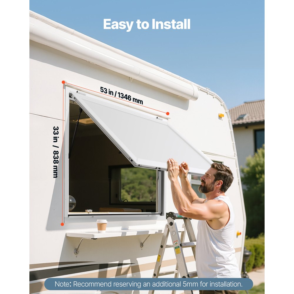 VEVOR Sportello per Concessioni 1346 x 838 mm Finestra per Camion di Cibo in Lega di Alluminio, Apertura Fino a 85 Gradi con Porta a Tenda e Gancio di Traino, Resistente all'Acqua Piovana