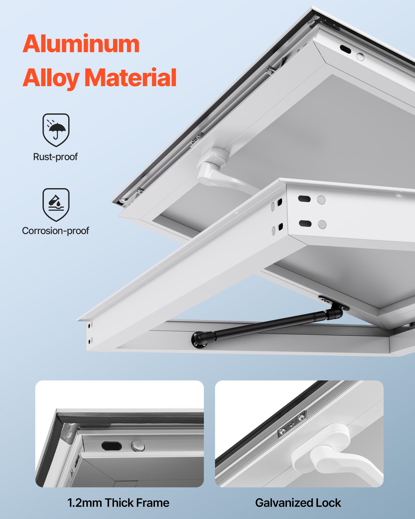 VEVOR Sportello per Concessioni 1346 x 838 mm Finestra per Camion di Cibo in Lega di Alluminio, Apertura Fino a 85 Gradi con Porta a Tenda e Gancio di Traino, Resistente all'Acqua Piovana