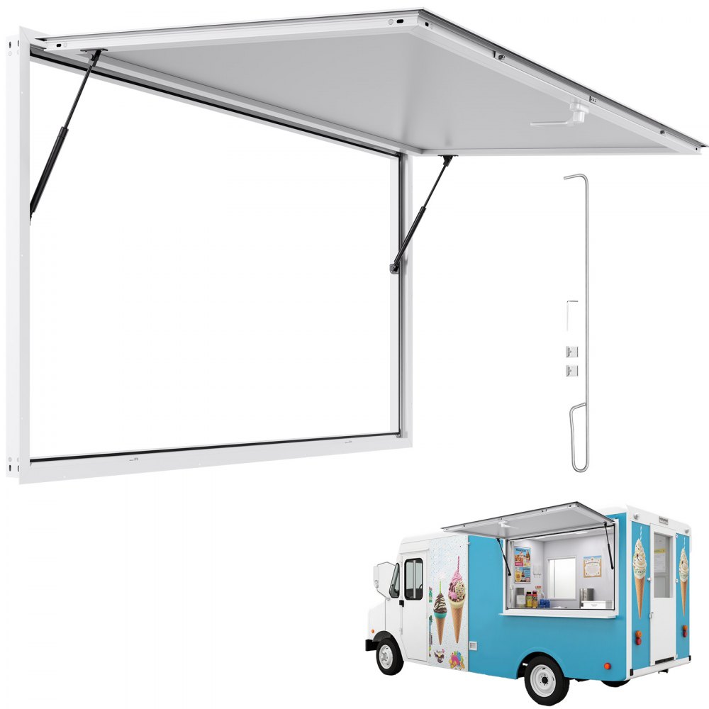 VEVOR Sportello per Concessioni 1880 x 1016 mm Finestra per Camion di Cibo con Telaio in Lega di Alluminio, Apertura Fino a 85 Gradi con Porta a Tenda e Gancio di Traino, Resistente all'Acqua Piovana
