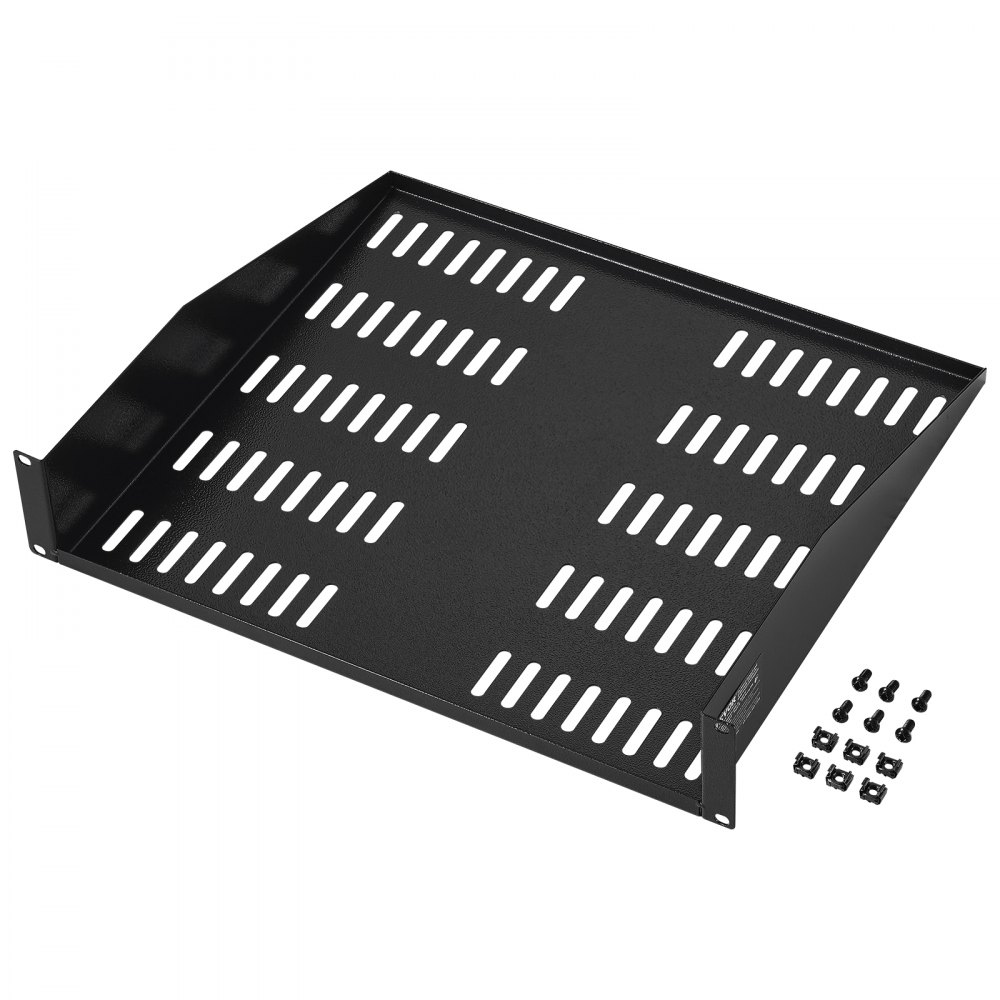 VEVOR Piano per supporto per server 2U, Profondità 406 mm, Carico max. 22,6kg, Piano ventilato per montaggio da parete con vassoio, Piano per circolazione aria per supporto per server di rete