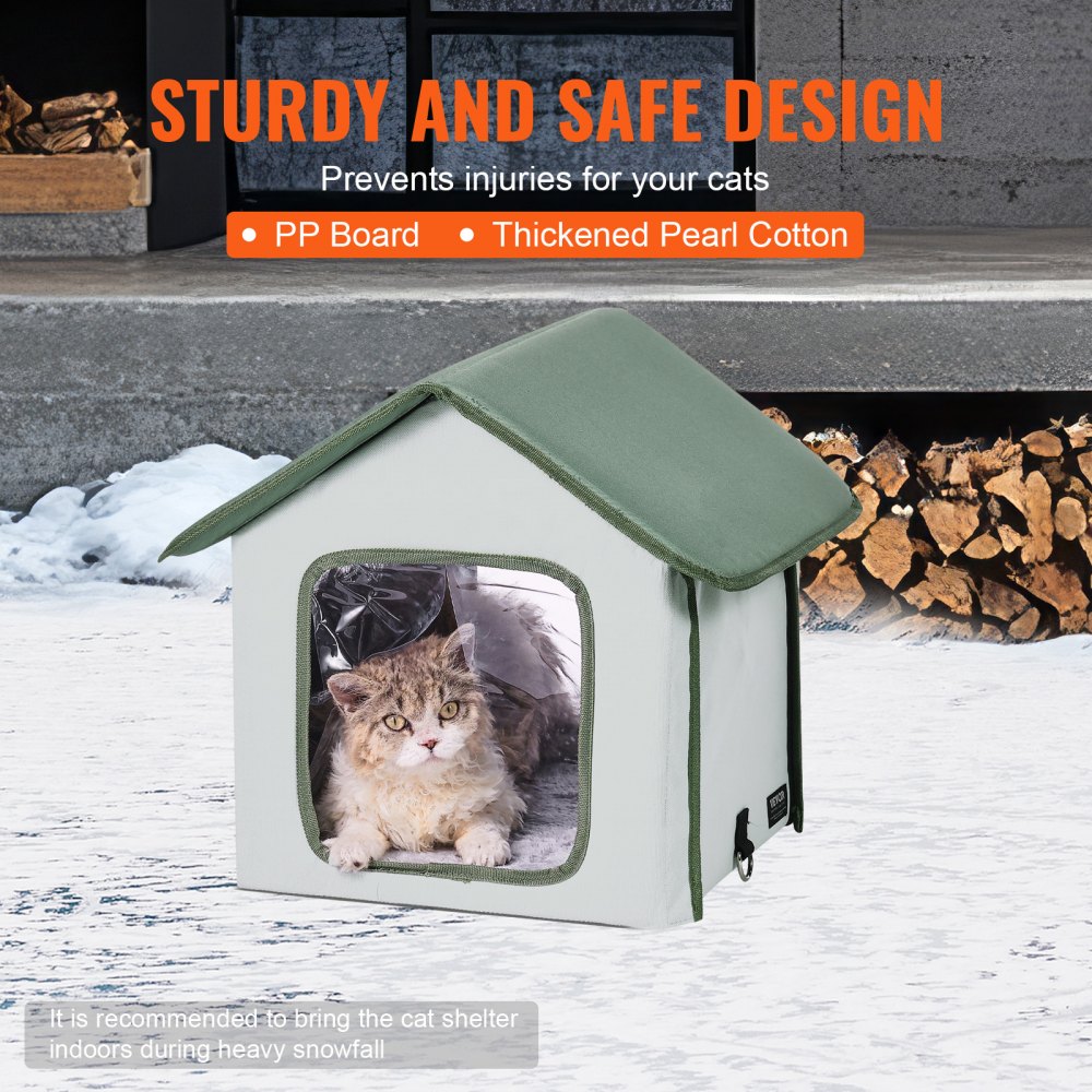 VEVOR Elevated Heated Cat House, Outdoor Kitty Shelter with Timer, 600D Oxford Cloth Foldable Cat Shelter with Heated Pad for Winter to Stay Warm and Cozy, Green (Small)