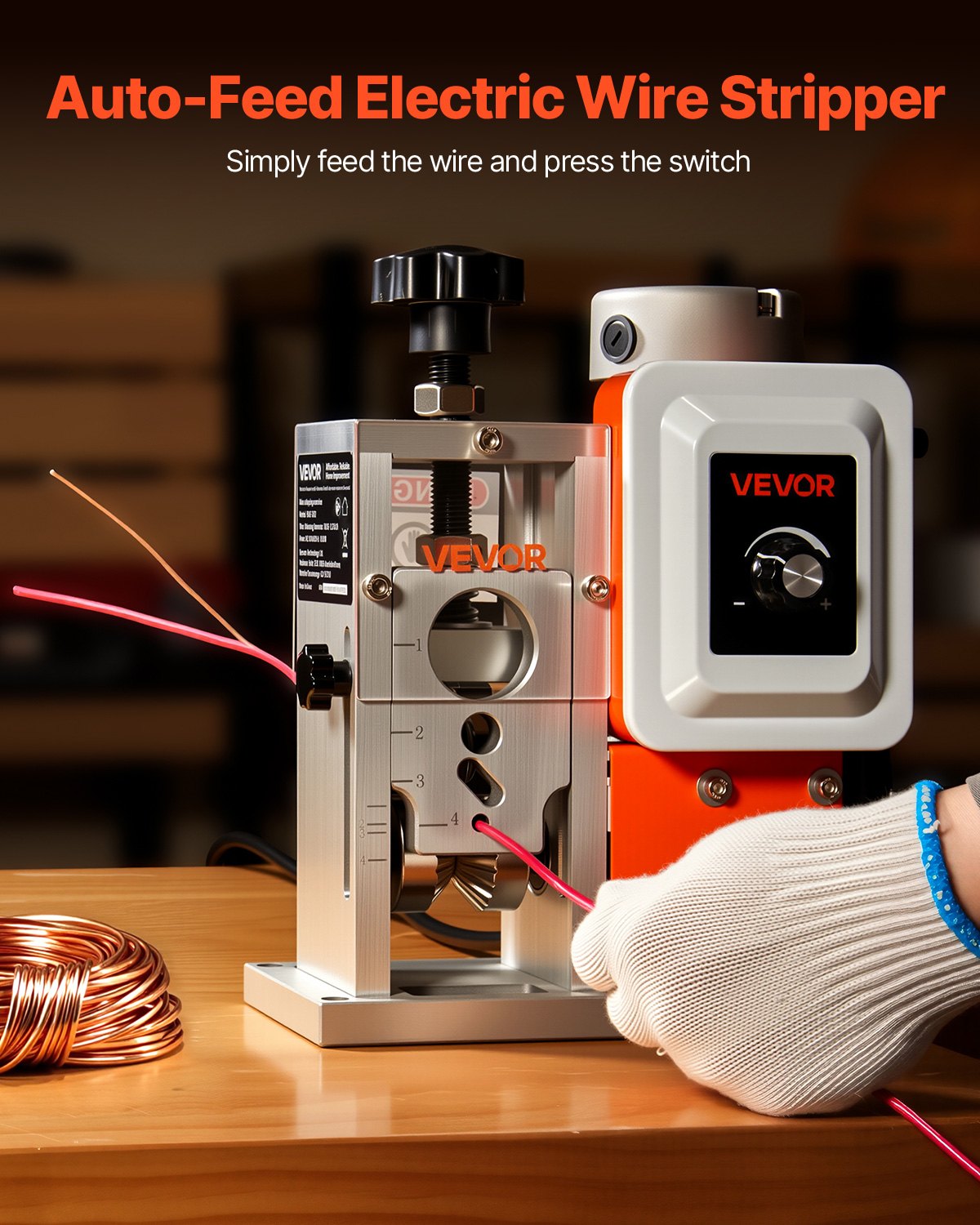 VEVOR Electric Wire Stripper, 1.5-40mm, 400W, Motorized Cable Stripper, 9.84 IPS (15m/min) Wire Stripper with Blades, V-Shaped Rollers, Cooling Fan, Cable Stripping Machine