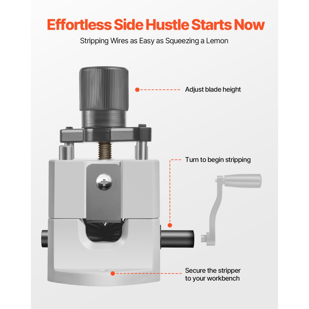 VEVOR Macchina Spelafili Manuale, 1,5-25 mm, Spelafili Portatile  in Rame con Manovella o Trapano, Lame Temprate da 64 Mn, Rulli in Acciaio, con Telaio in Lega di Alluminio, per Rottami di Rame