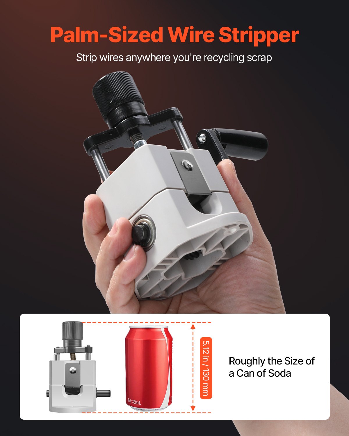 VEVOR Cable Stripping Machine, 1.5-25 mm, Manual Wire Stripper with Hand Crank or Drill, 64Mn Hardened Blades, 45# Steel Rollers, ABC & PC Wire Stripper, Cable Stripping Machine