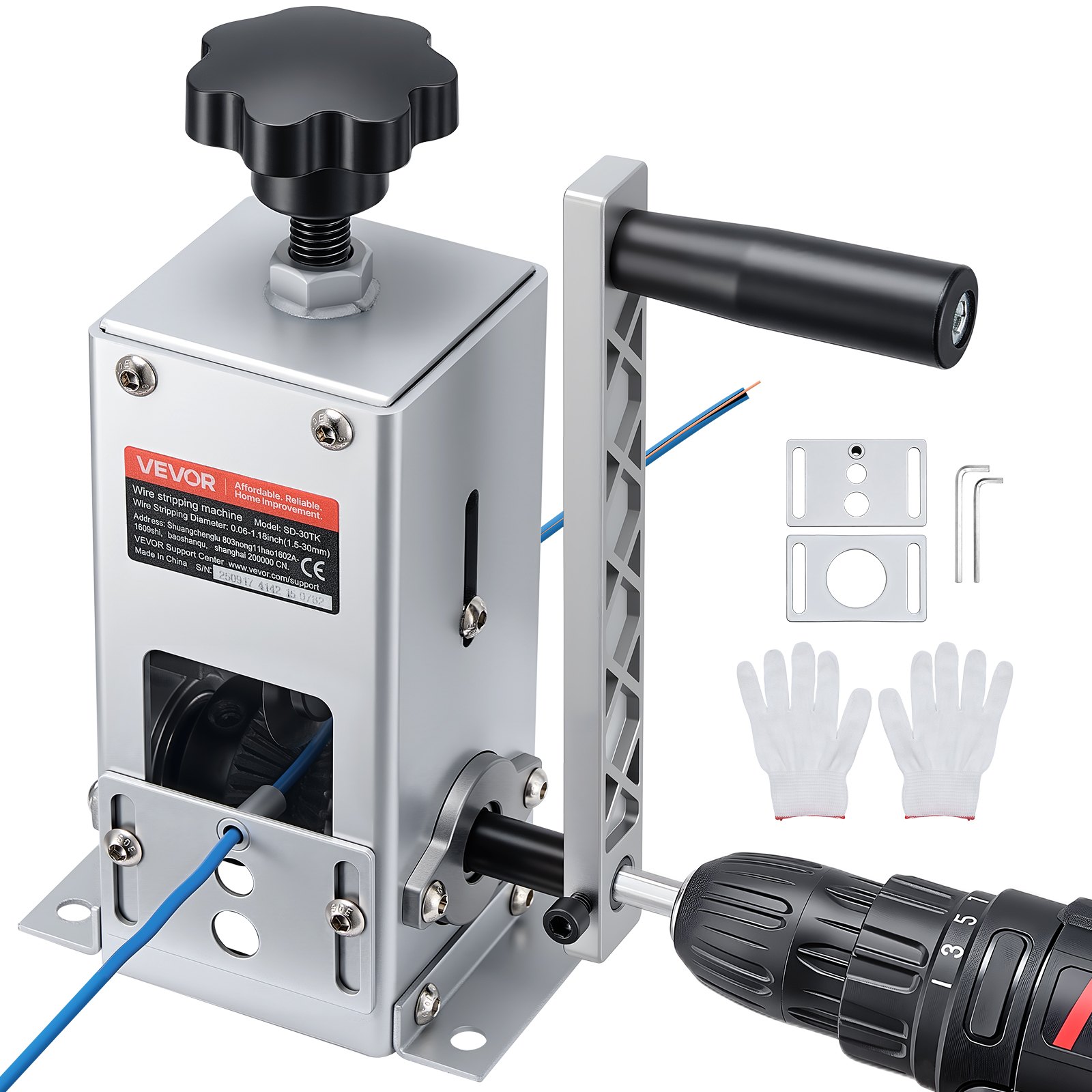 VEVOR Macchina Spellacavi Manuale Diametro Fili tra 1,5-30 mm, Utensile Spellafili per Cavi in Rame, Modalità a Manovella o Trapano, Macchina Spellacavi per Telaio Q235 per Cavi