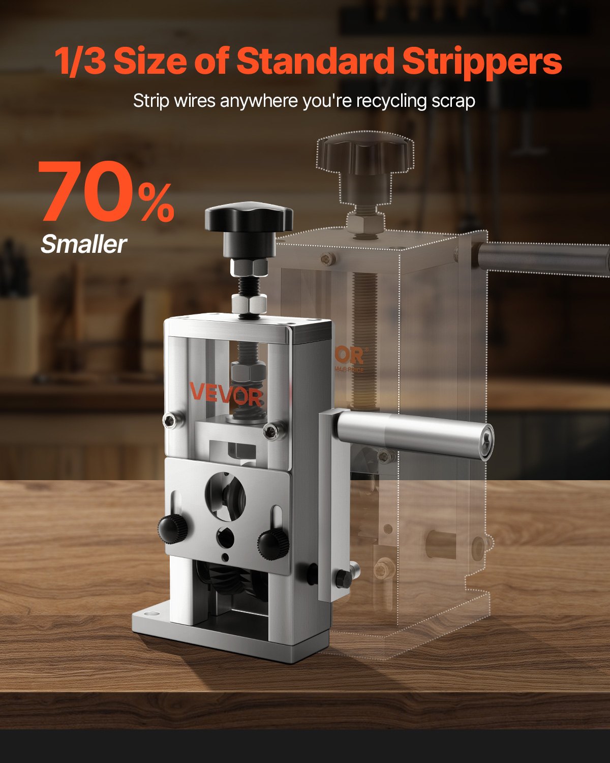 VEVOR Manual Cable Stripping Machine, 1.5-25mm, Copper Wire Stripper with Hand Crank/Drill, 64Mn Hardened Blades, 45# Steel Rollers, Wire Stripper with Aluminum Alloy Frame