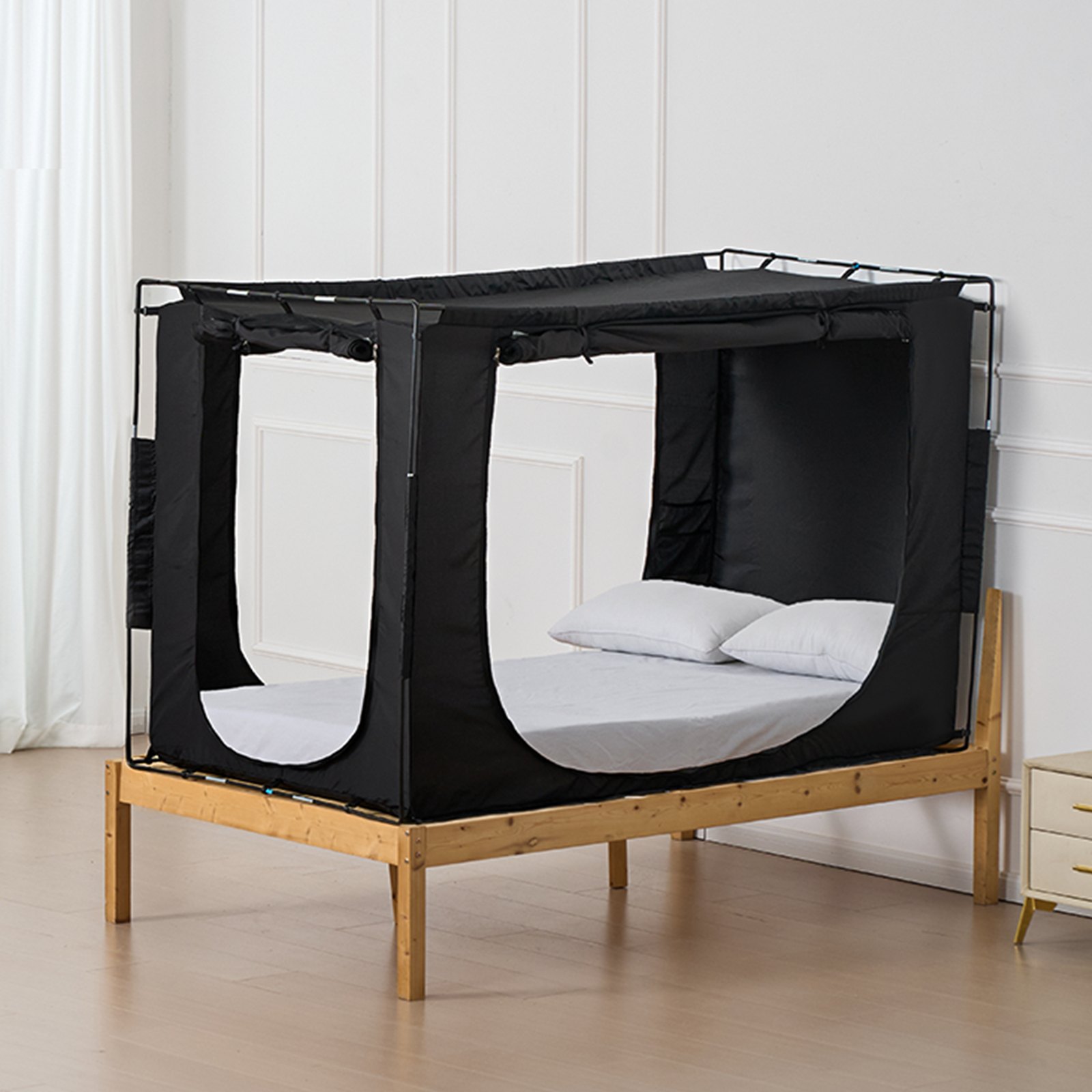 VEVOR Tenda da Letto Traspirante 70% 3 Porte Oscurante Pali in Fibra 9,3 mm 1900x1370x1190mm