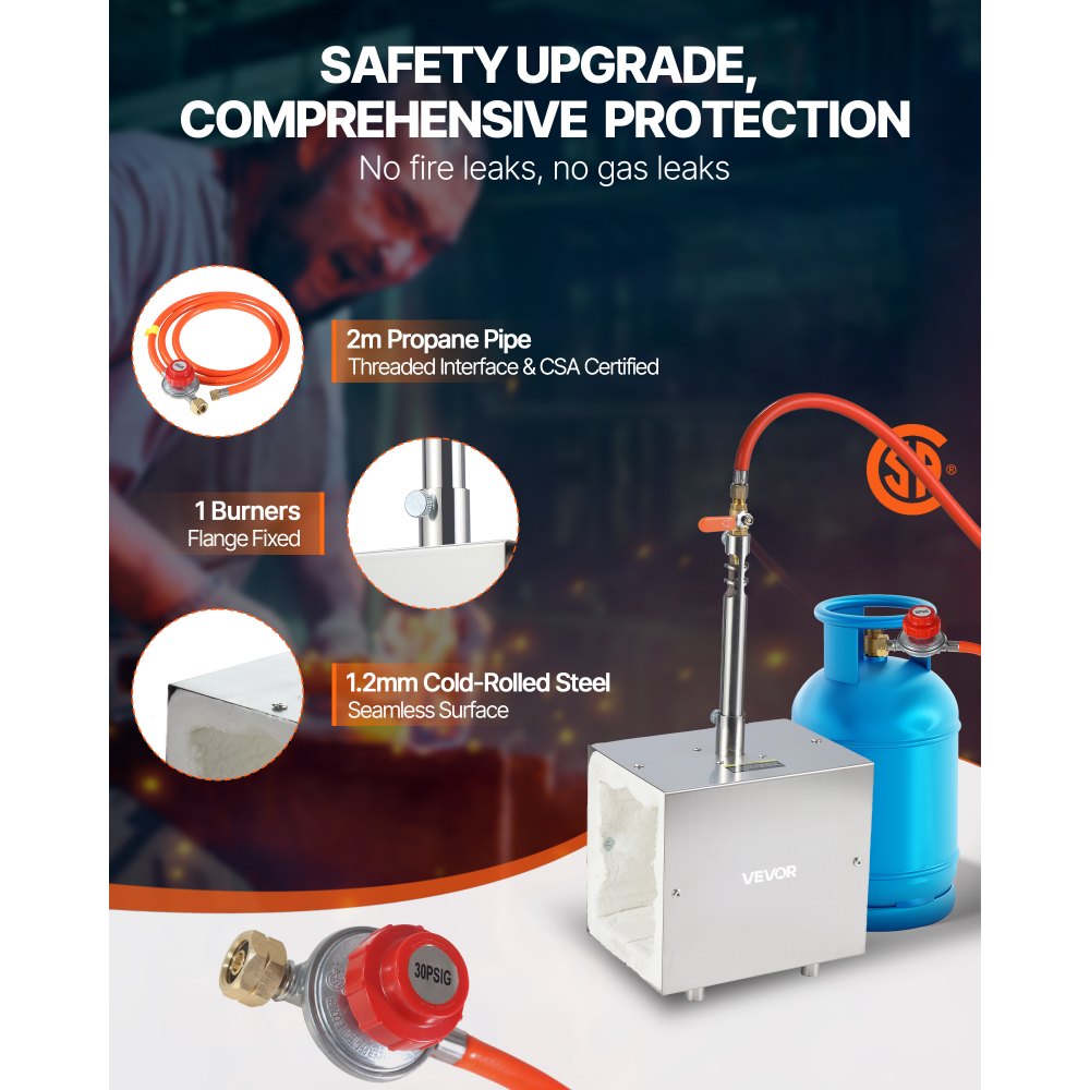 VEVOR Forgia a Propano Portatile 1 Bruciatore 1427℃ per Forgiatura dei Metalli, Attrezzature per Forgiatura a Gas in Acciaio Inox, Forma Quadrata, per Fabbri e Maniscalchi Lavorazione di Strumenti
