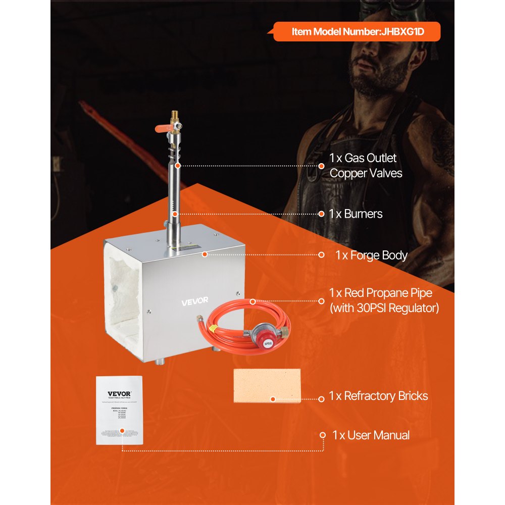 VEVOR Forgia a Propano Portatile 1 Bruciatore 1427℃ per Forgiatura dei Metalli, Attrezzature per Forgiatura a Gas in Acciaio Inox, Forma Quadrata, per Fabbri e Maniscalchi Lavorazione di Strumenti