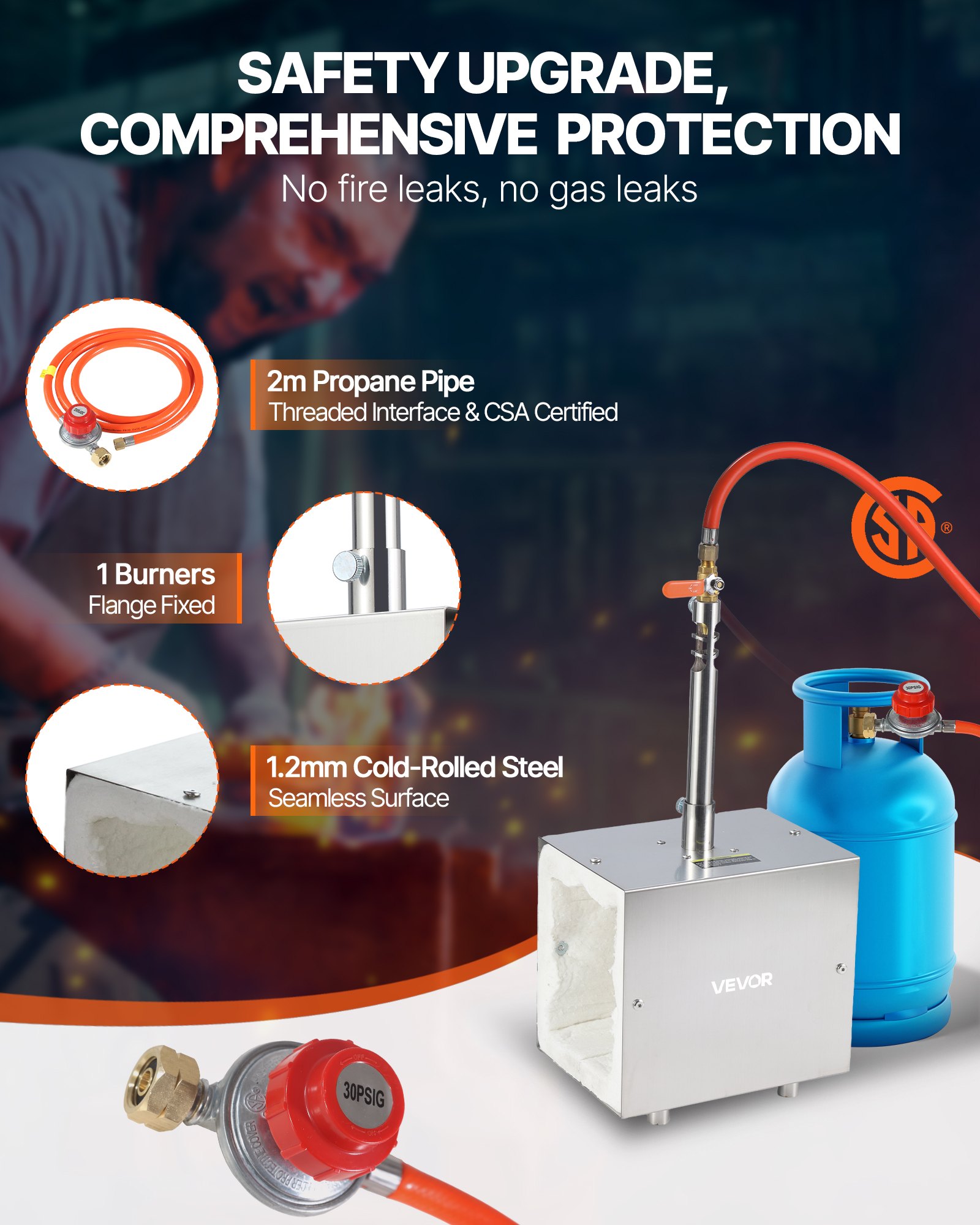VEVOR Forgia a Propano Portatile 1 Bruciatore 1427℃ per Forgiatura dei Metalli, Attrezzature per Forgiatura a Gas in Acciaio Inox, Forma Quadrata, per Fabbri e Maniscalchi Lavorazione di Strumenti