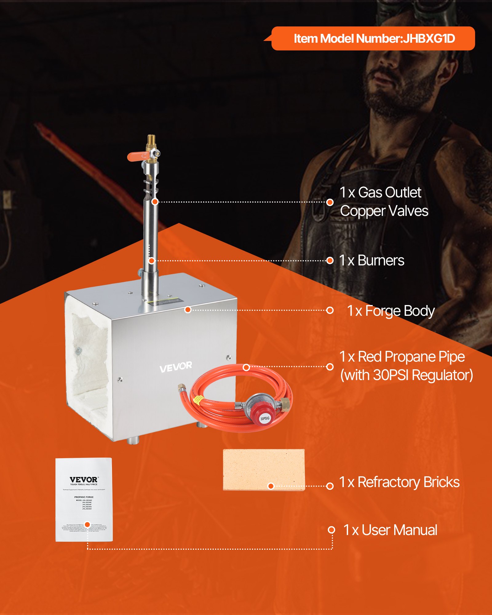 VEVOR Forgia a Propano Portatile 1 Bruciatore 1427℃ per Forgiatura dei Metalli, Attrezzature per Forgiatura a Gas in Acciaio Inox, Forma Quadrata, per Fabbri e Maniscalchi Lavorazione di Strumenti
