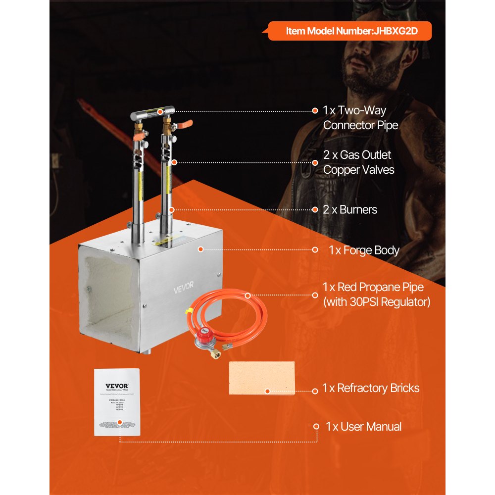 VEVOR Forgia a Propano Portatile da 2 Bruciatori 1427℃, Forno Quadrato per Forgiatura Metalli, Attrezzatura per Forgiatura a Gas in Acciaio Inox, per Lavoro Utensili e Coltelli Fabbri e Maniscalchi