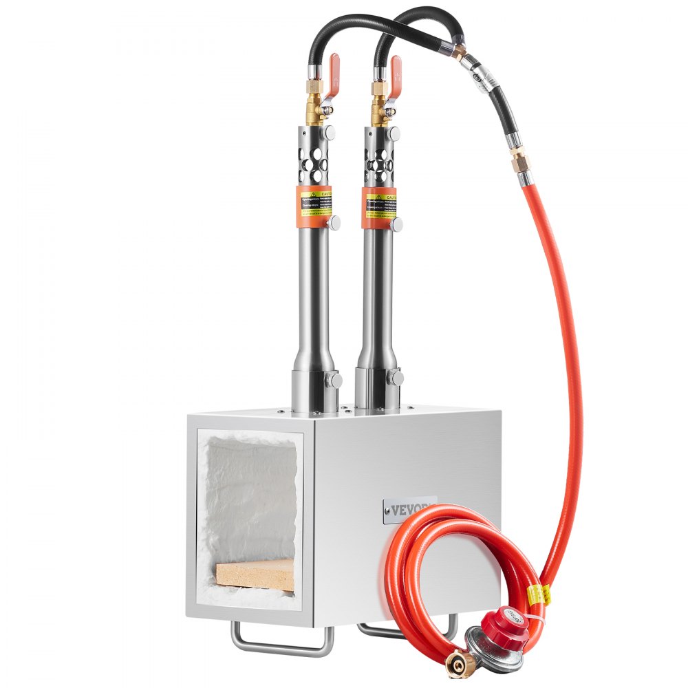 VEVOR Forgia a Gas Propano Portatile, Forno per Forgiatura a Gas Quadrato con 2 Bruciatori, Temperatura Massima 1427 ℃, Strumenti Attrezzature per Forgiatura a Gas in Acciaio Inox per Fabbri