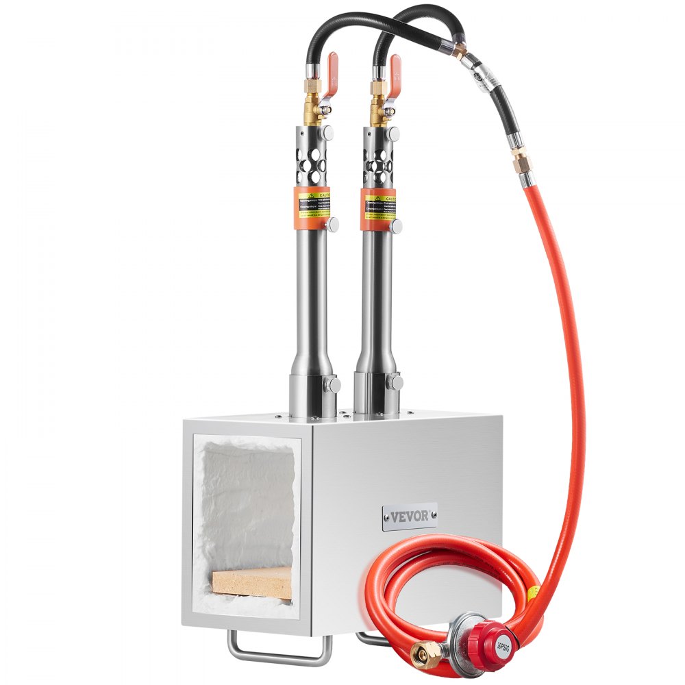 VEVOR Forgia a Gas Propano Bruciatore Quadrato per Coltelli Metalli Attrezzature per Forgiatura, Forgia a Gas Propano in Acciaio Inox 2 Bruciatori Portabile, Forgia a Gas per Coltelli Max. 1427℃