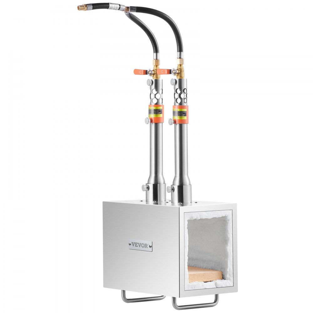 VEVOR Forgia a Gas Propano Bruciatore Quadrato per Coltelli Metalli Attrezzature per Forgiatura, Forgia a Gas Propano in Acciaio Inox 2 Bruciatori Portabile, Forgia a Gas per Coltelli Max. 1427℃