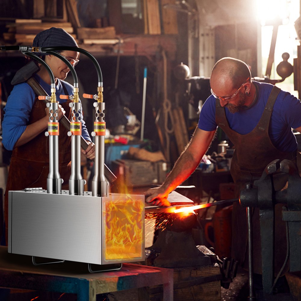 VEVOR Forgia a Gas Propano Portatile, Forno per Forgiatura a Gas Quadrato con 3 Bruciatori, Temperatura Massima 1427 ℃, Strumenti e Attrezzature per Forgiatura a Gas in Acciaio Inox, per Fabbri