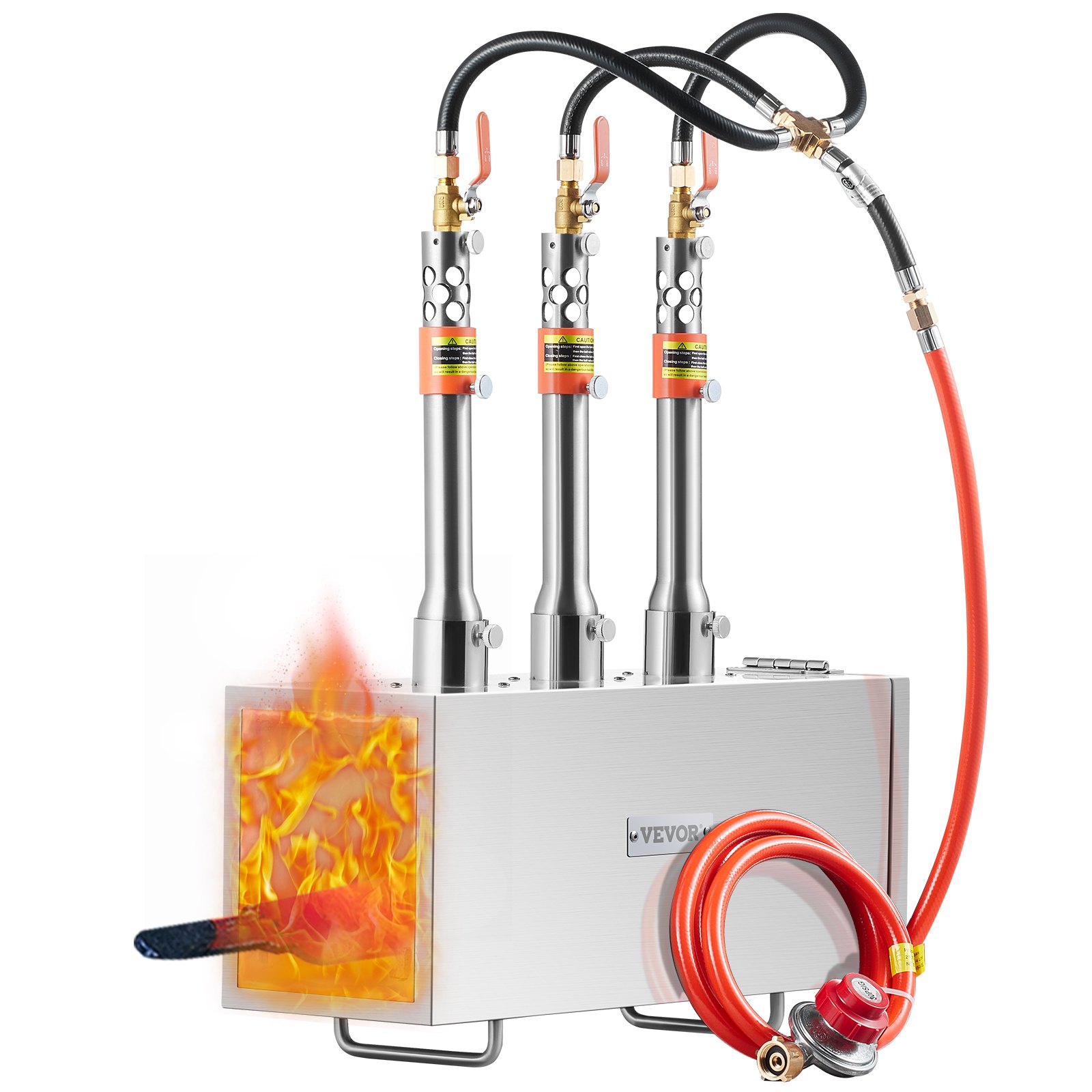 VEVOR Forgia a Gas Propano Portatile, Forno per Forgiatura a Gas Quadrato con 3 Bruciatori, Temperatura Massima 1427 ℃, Strumenti e Attrezzature per Forgiatura a Gas in Acciaio Inox, per Fabbri