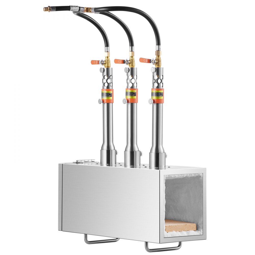 VEVOR Forgia a Gas Propano Bruciatore Quadrato per Coltelli Metalli Attrezzature per Forgiatura, Forgia a Gas Propano in Acciaio Inox 3 Bruciatori Portabile, Forgia a Gas per Coltelli Max. 1427℃