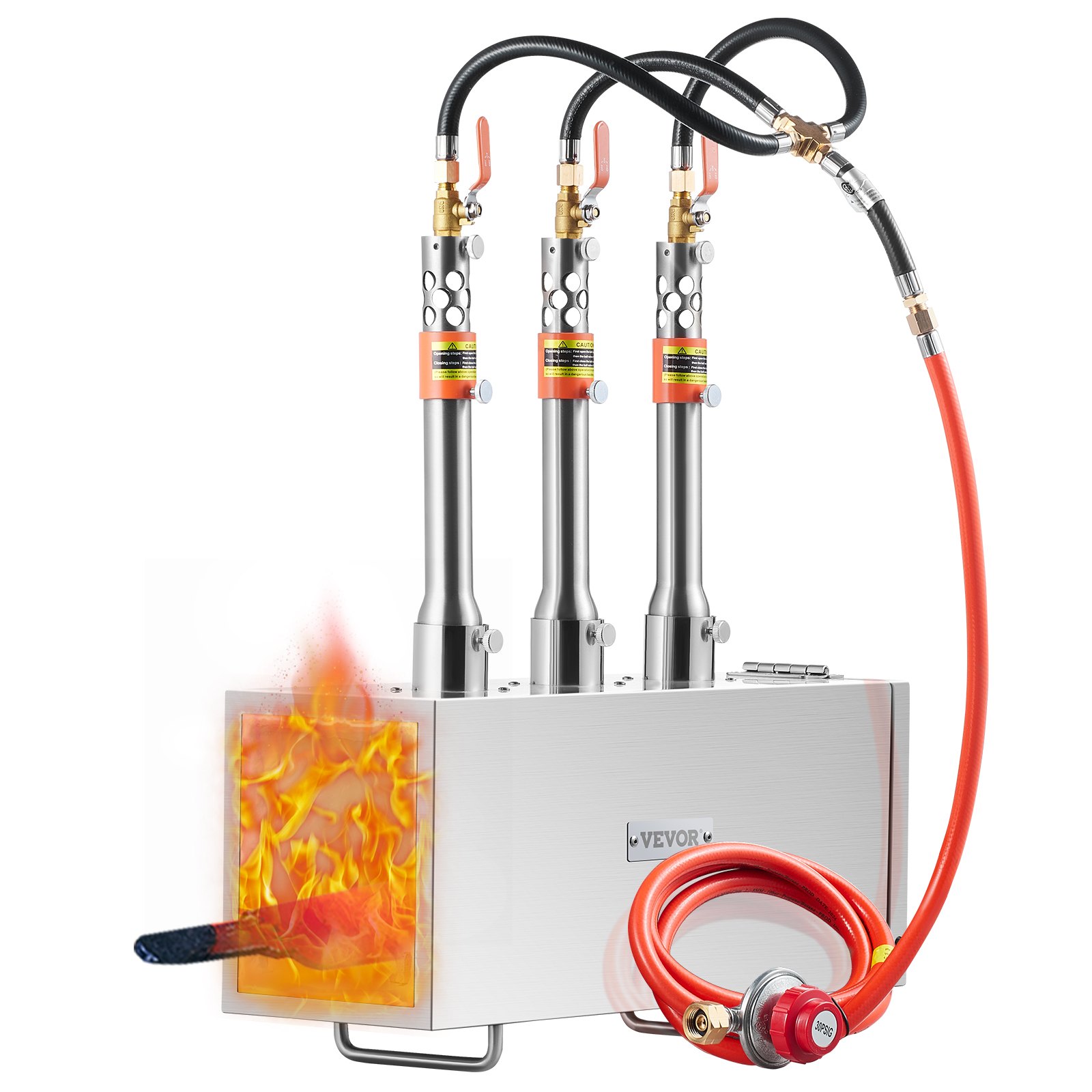 VEVOR Forgia a Gas Propano Bruciatore Quadrato per Coltelli Metalli Attrezzature per Forgiatura, Forgia a Gas Propano in Acciaio Inox 3 Bruciatori Portabile, Forgia a Gas per Coltelli Max. 1427℃