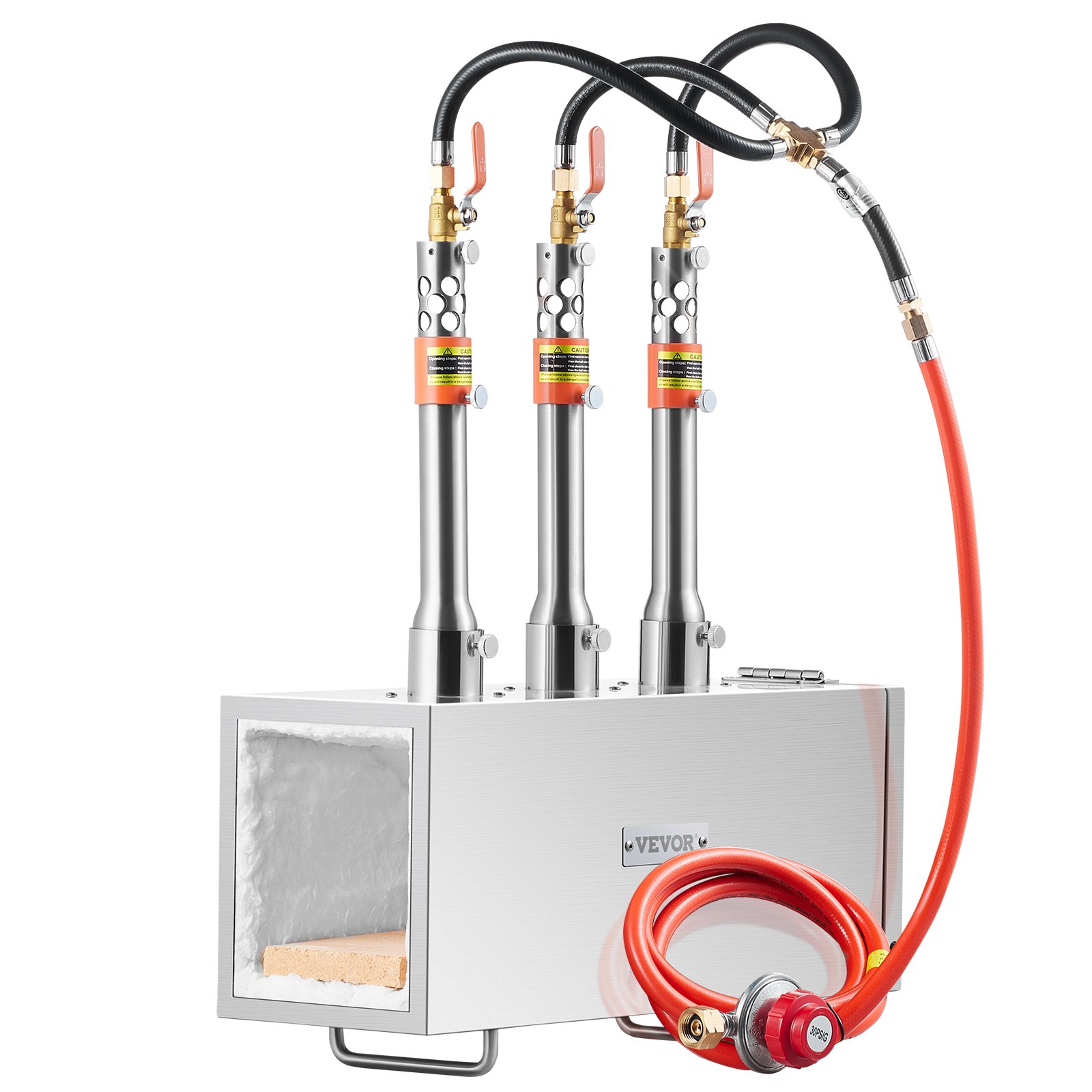 VEVOR Forgia a Gas Propano Bruciatore Quadrato per Coltelli Metalli Attrezzature per Forgiatura, Forgia a Gas Propano in Acciaio Inox 3 Bruciatori Portabile, Forgia a Gas per Coltelli Max. 1427℃