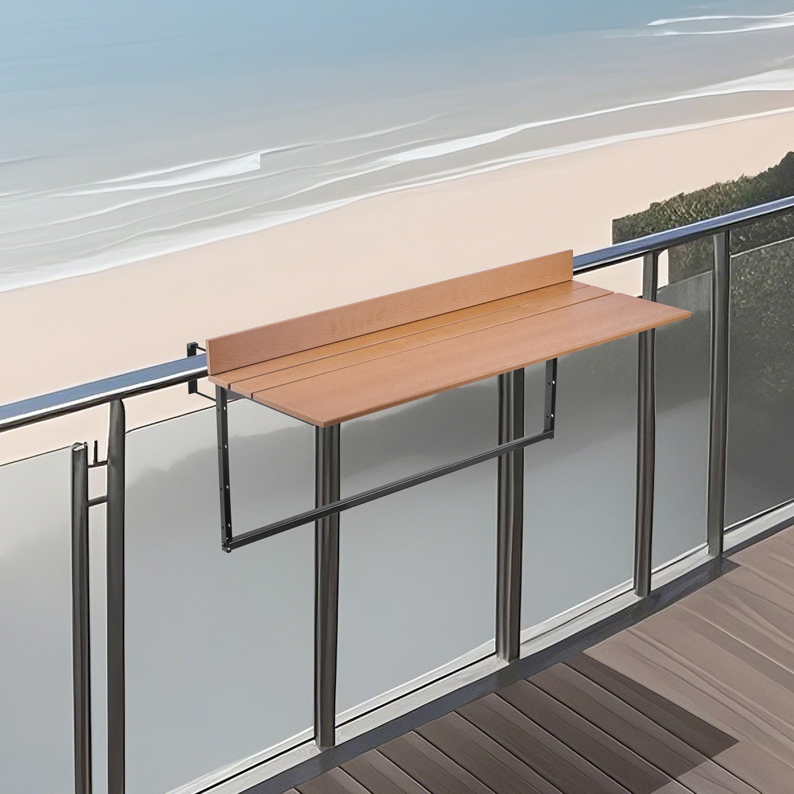 VEVOR Tavolo Sospeso per Balcone Pieghevole per Ringhiera del Balcone da 1000 x 485 x 480 mm, Tavolo da Bar all'Aperto in Acciaio Inox per Ringhiere, Regolabile su 5 Livelli Altezza