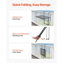 VEVOR Tavolo Sospeso Pieghevole in Metallo per Ringhiera del Balcone da 610 x 410 mm, Tavolo da Bar all'Aperto per Ringhiere, Regolabile su 5 Livelli, per Ringhiere e Patio e Terrazza