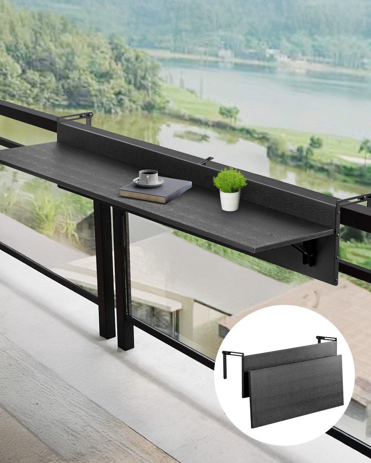 VEVOR Balcony Table, 1220x300mm, Foldable Balcony Hanging Table, Folding Table for Outdoor Use, 22 kg Load Capacity, Fits Railings from 2.54 to 10.92 cm, Serving Table for Terrace and Deck