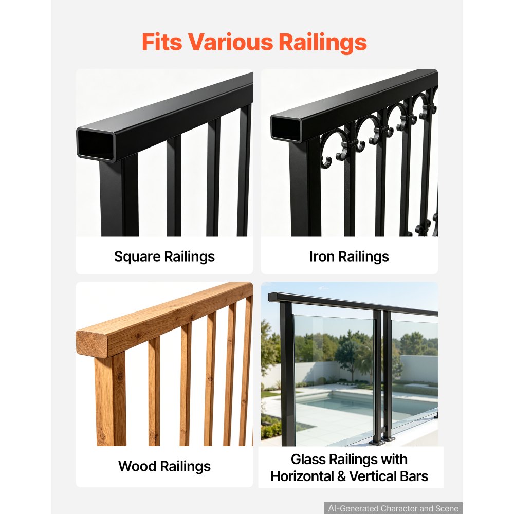 VEVOR Balcony Hanging Table 1245 x 240 mm 27 kg Balcony Railing Bar Table, for Outdoor Patio Garden Deck Use, Fits 25-65 mm Rails, Adjustable Bracket Spacing, Durable Wood-Plastic Composite Material