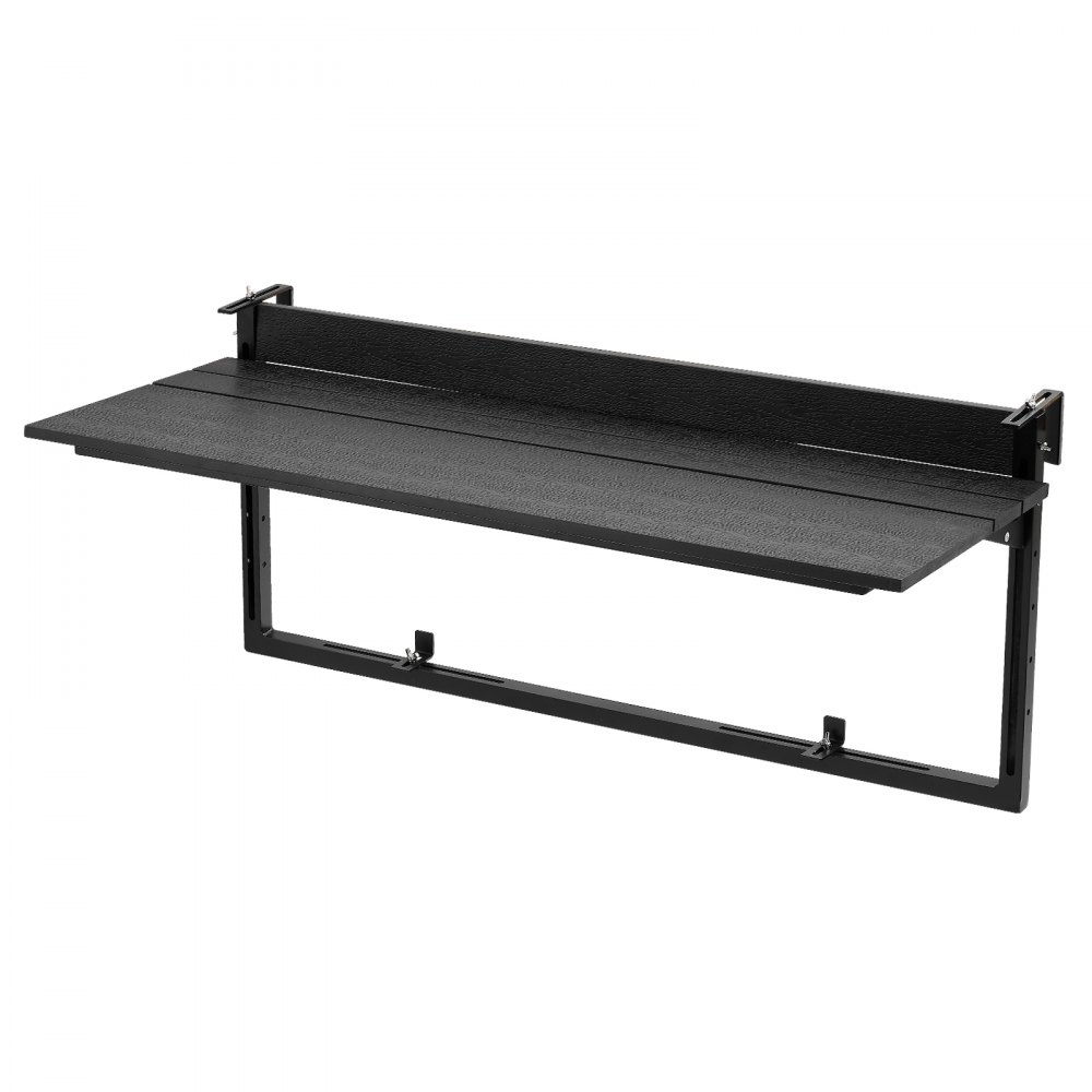 VEVOR Tavolino Sospeso per Balcone 1015 x 380 mm 27 kg Design Pieghevole, per Patio Giardino Terrazzo, per Ringhiere da 0 a 90 mm, Altezza Regolabile 5 Livelli, Materiale Composito Legno e Plastica