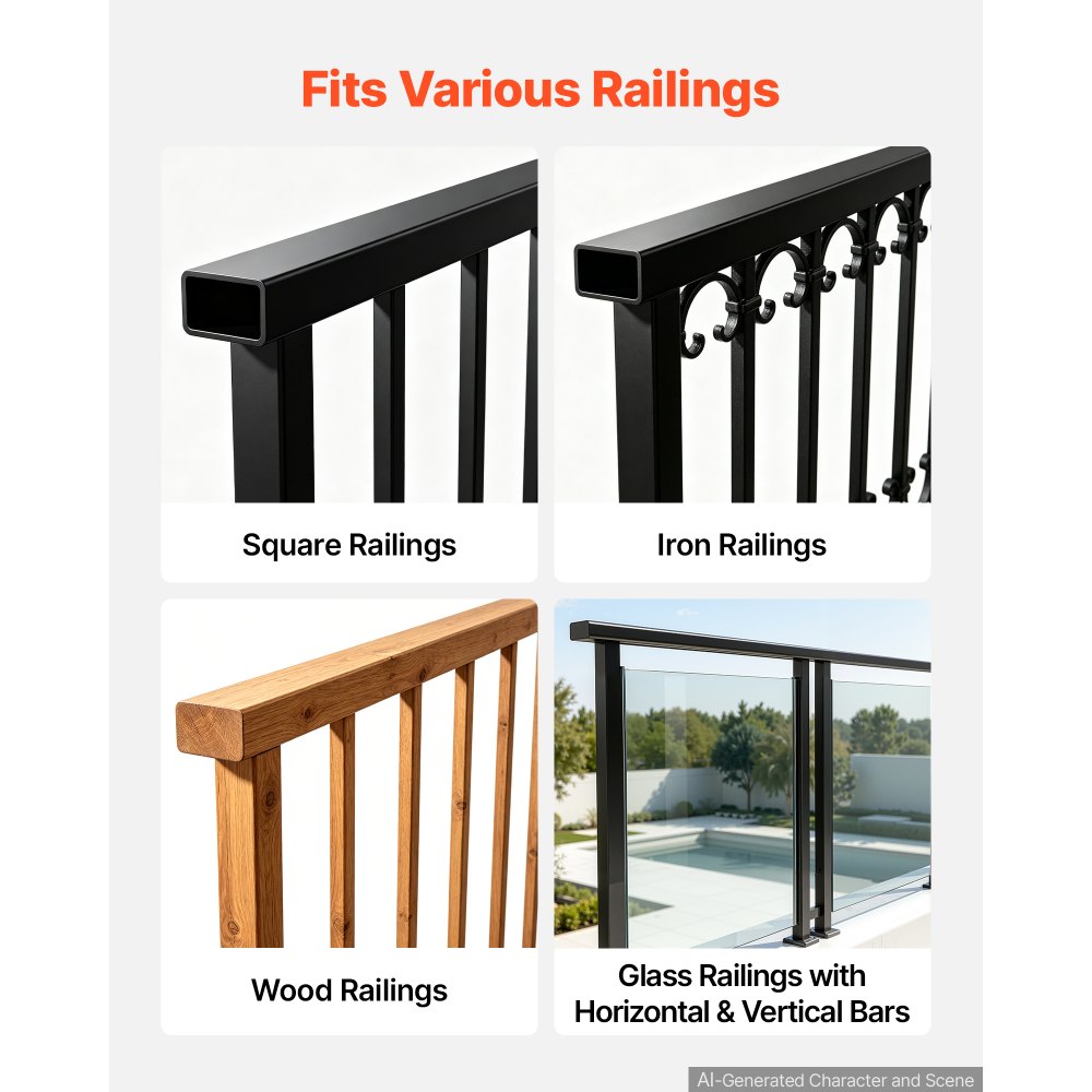 VEVOR Tavolo Sospeso per Balcone 1200 x 370 mm 27 kg Design Pieghevole, per Esterni Patio Giardino Terrazzo, per Ringhiere da 35-60 mm, Altezza Regolabile 5 Livelli, Composito in Legno e Plastica