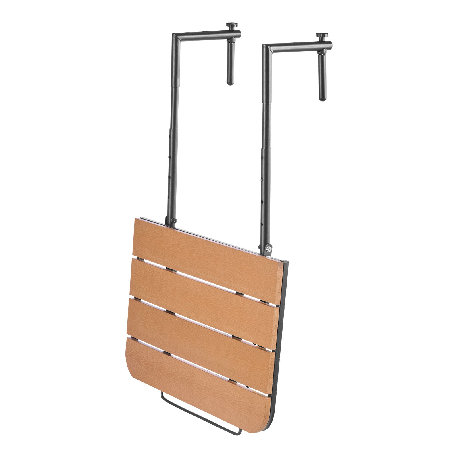 VEVOR Tavolo Sospeso Pieghevole in Metallo per Ringhiera del Balcone da 595 x 400 mm, Tavolo da Bar all'Aperto per Ringhiere, Regolabile su 4 Livelli, per Ringhiere e Patio e Terrazza