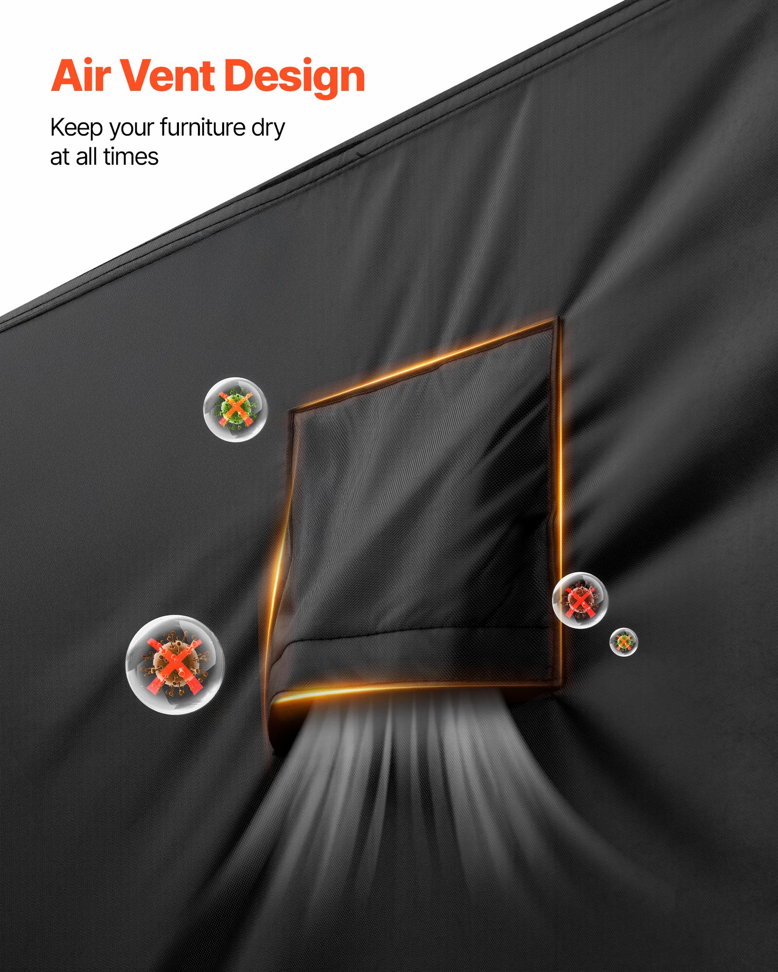 VEVOR Copertura Quadrato per Mobili da Giardino da 320 x 320 x 81 cm Grande Copertura Impermeabile per Tavolo e Sedie da Pranzo da Esterno 420D, con Presa d'Aria per Tutte Stagioni, Nero