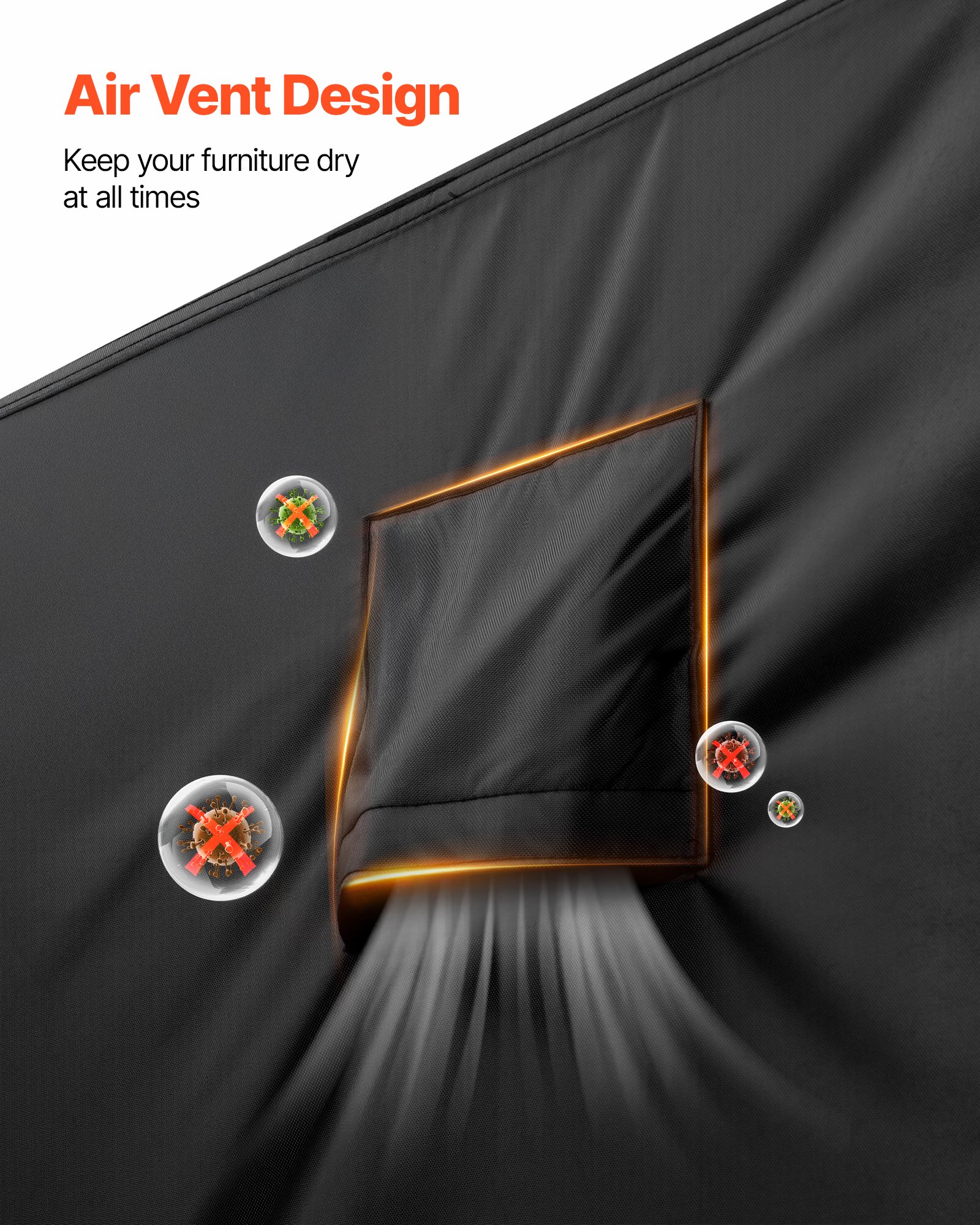 VEVOR Copertura Rettangolare per Mobili da Giardino da 320 x 160 x 71 cm Grande Copertura Impermeabile per Tavolo e Sedie da Pranzo da Esterno 420D, con Presa d'Aria per Tutte Stagioni, Nero