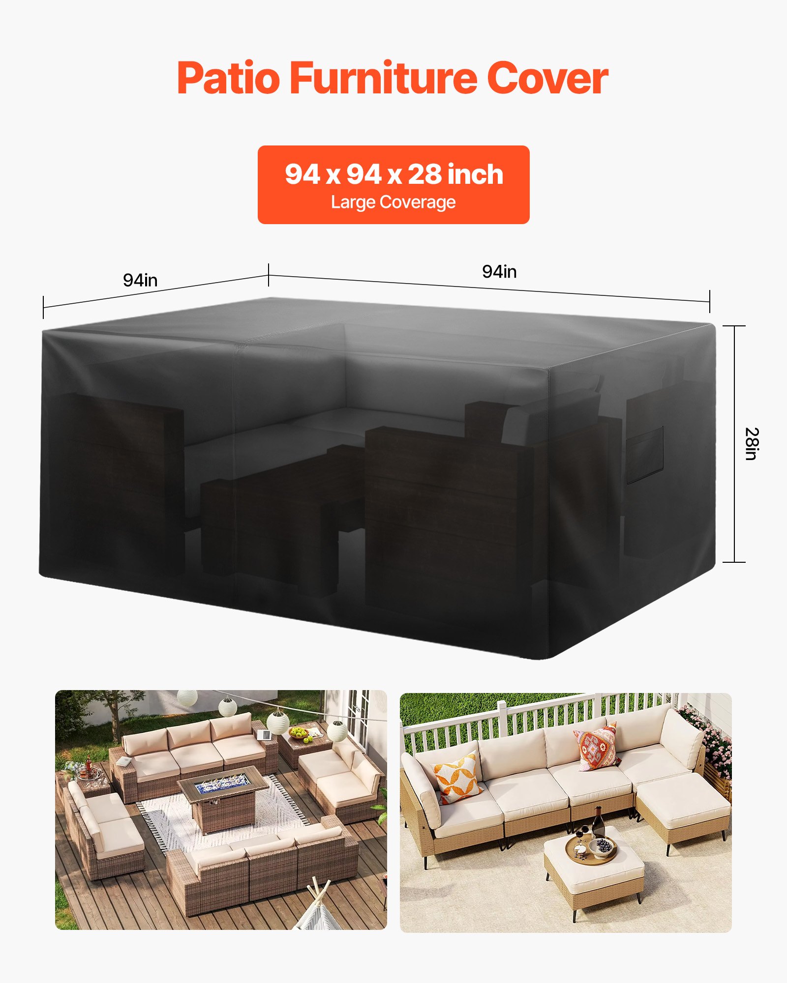 VEVOR Copertura Quadrato per Mobili da Giardino da 239 x 239 x 71 cm Grande Copertura Impermeabile per Tavolo e Sedie da Pranzo da Esterno 420D, con Presa d'Aria per Tutte Stagioni, Nero
