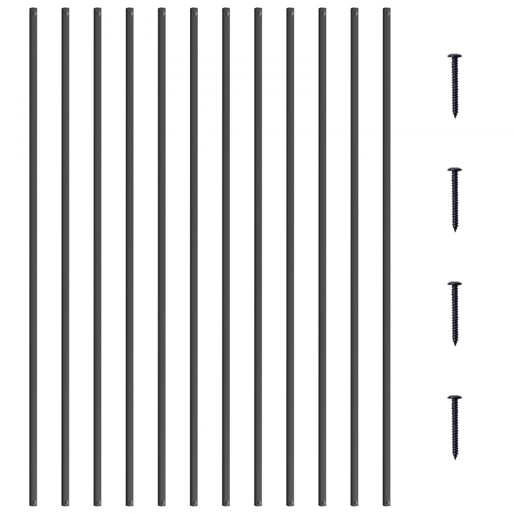 VEVOR Balaustre in Metallo per Scale 1118 x 13 mm Ringhiera Quadrata con Mandrini Lega di Alluminio, 31 Balaustre per Ponte con Viti,  Ringhiera Classica Cava Dritta Verniciata a Polvere Nera Satinata
