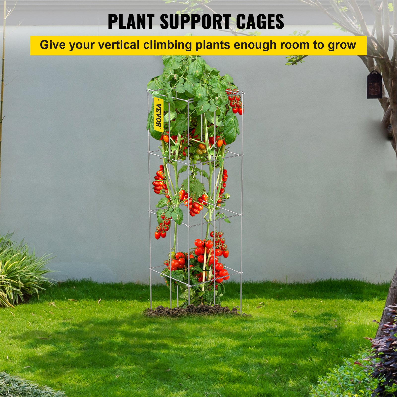 VEVOR Gabbie per Pomodori, 11,8" x 11,8" x 46,1", 5 Confezioni Gabbie di Supporto per Piante Quadrate, Torri per Pomodori in Acciaio per Verdure Rampicanti, Piante, Fiori, Frutta
