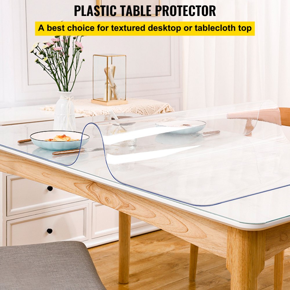 VEVOR Copritavolo in plastica 40 x 72 pollici, Proteggi tavolo trasparente spessore 1,5 mm, Tappetino rettangolare trasparente, Impermeabile e facile da pulire per Comodino da ufficio Comodino