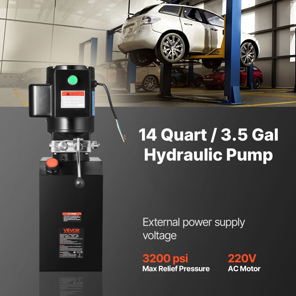 VEVOR Centralina Idraulica Pompa in Acciaio Velocità 3400 giri/min per Sollevamento Abbassamento Veicoli, Centralina Idraulica per Rimorchio Ribaltabile Portata max. 6,3 L/min con Serbatoio Metallo