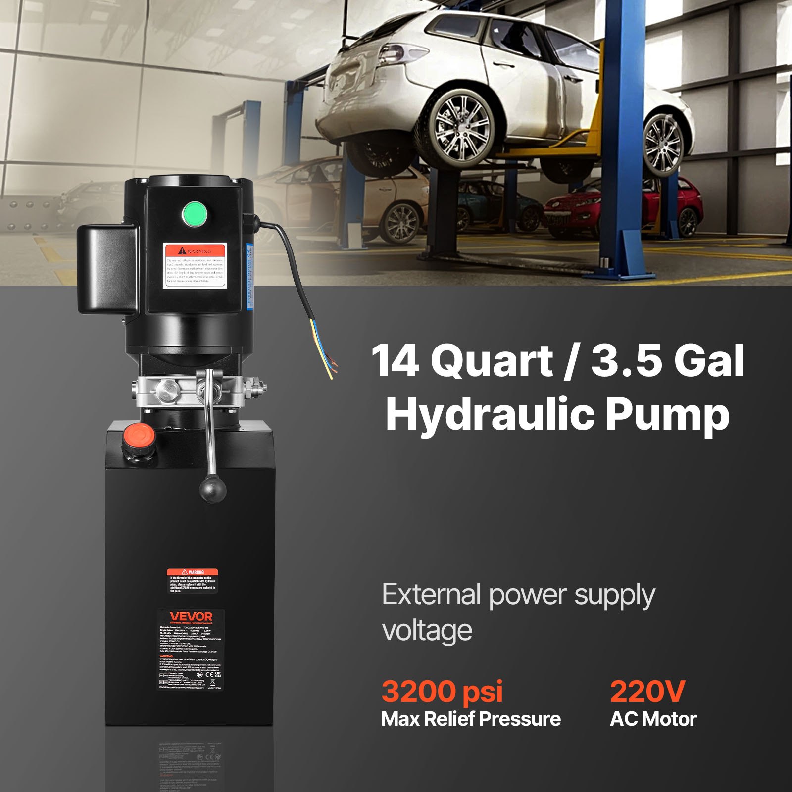 VEVOR Centralina Idraulica Pompa in Acciaio Velocità 3400 giri/min per Sollevamento Abbassamento Veicoli, Centralina Idraulica per Rimorchio Ribaltabile Portata max. 6,3 L/min con Serbatoio Metallo